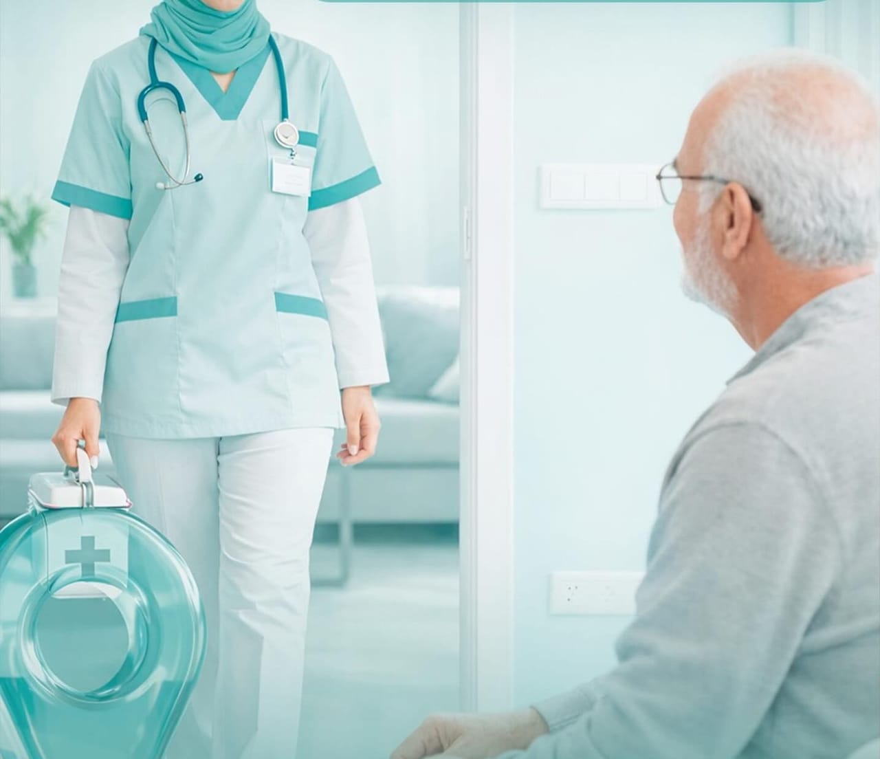 A Medora nurse reviewing a follow-up plan with a patient resting on a sofa at home
